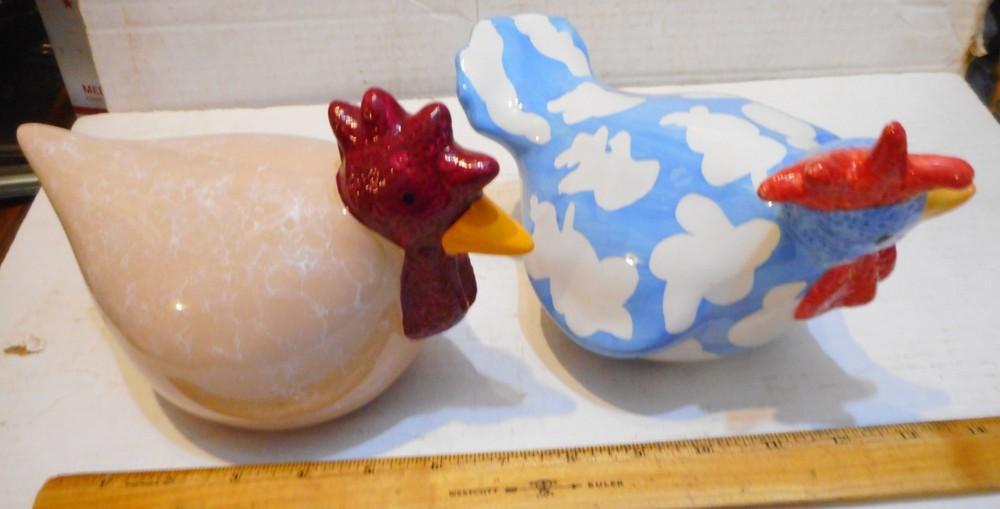 PAIR CERAMIC CHICKEN FIGURINES