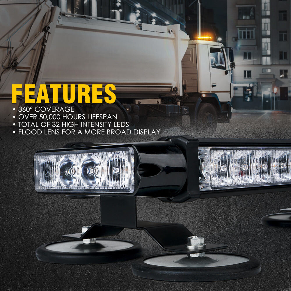 Xprite Amber 32 LED Strobe Light Bar Rooftop Double Side Flash Emergency Warning
