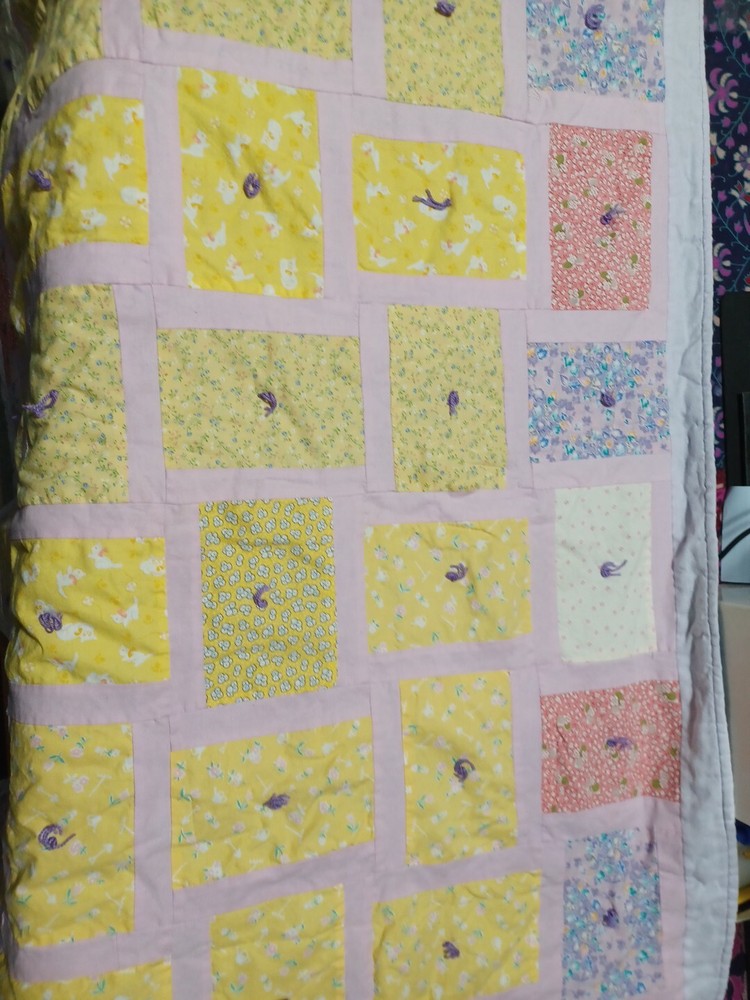 Handmade Small Reversible Patchwork Crib Quilt Multi Colored 36" x 48" A-17