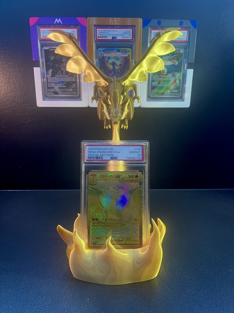 Mega Charizard X Phantasmal Flames Gold Display Stand Universal Grading Slabs