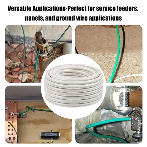 6AWG THHN Electrical Wire 100FT – Stranded Bare Copper Conductor with White