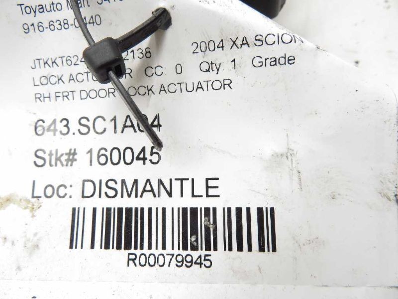 2004 SCION XA PASSENGER SIDE FRONT DOOR LOCK ACTUATOR ASSEMBLY