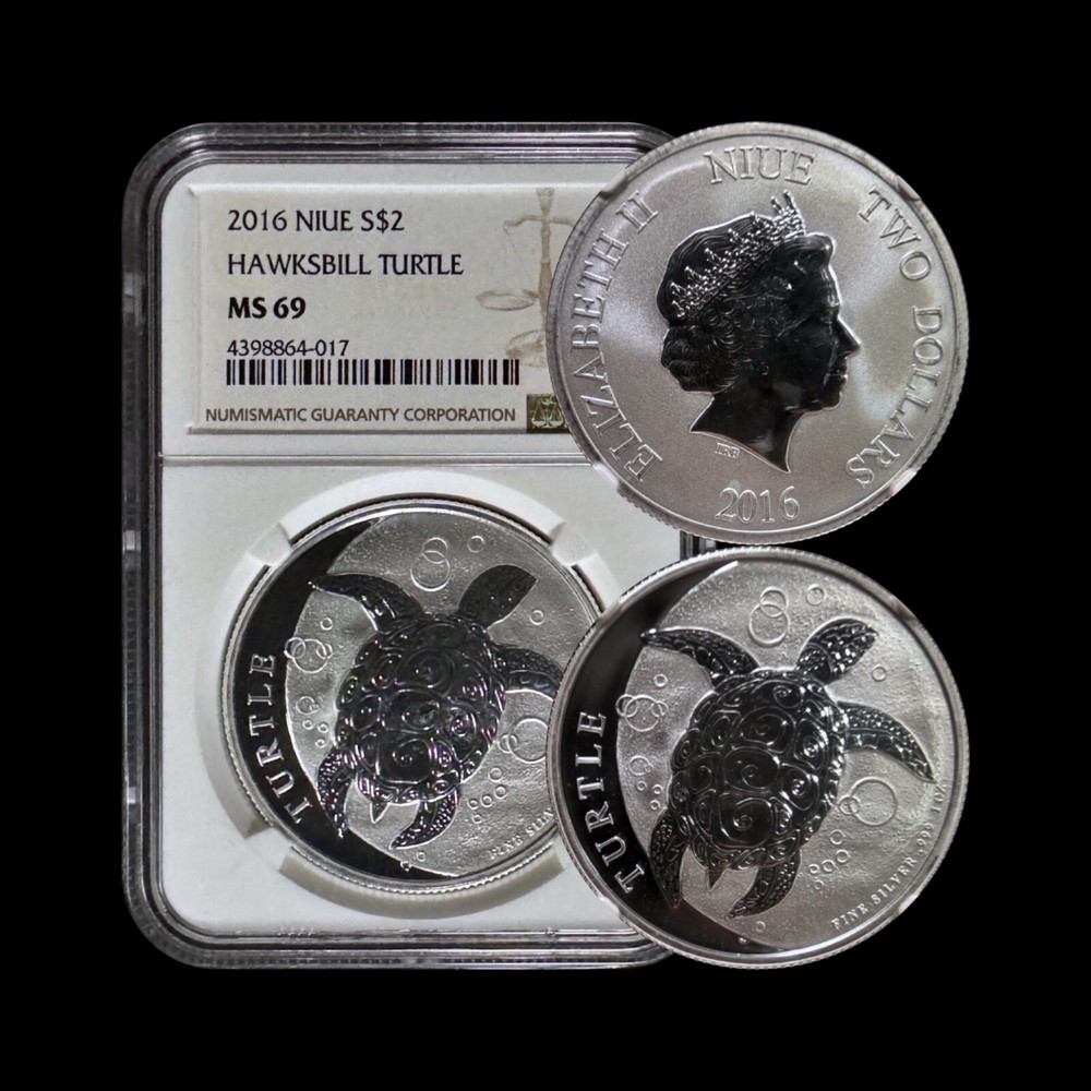 NIUE. 2016, 2 Dollars, Silver - NGC MS69 - Top Pop 🥇 Hawksbill Turtle