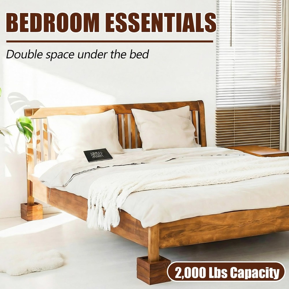 8 Pack Bed Risers Solid Wood Lifts Height Adjustable 1-4 Inch Walnu