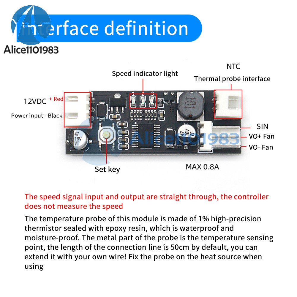 DC12V Computer Fan Temperature Control Governor Speed Controller Module 2~3Wire