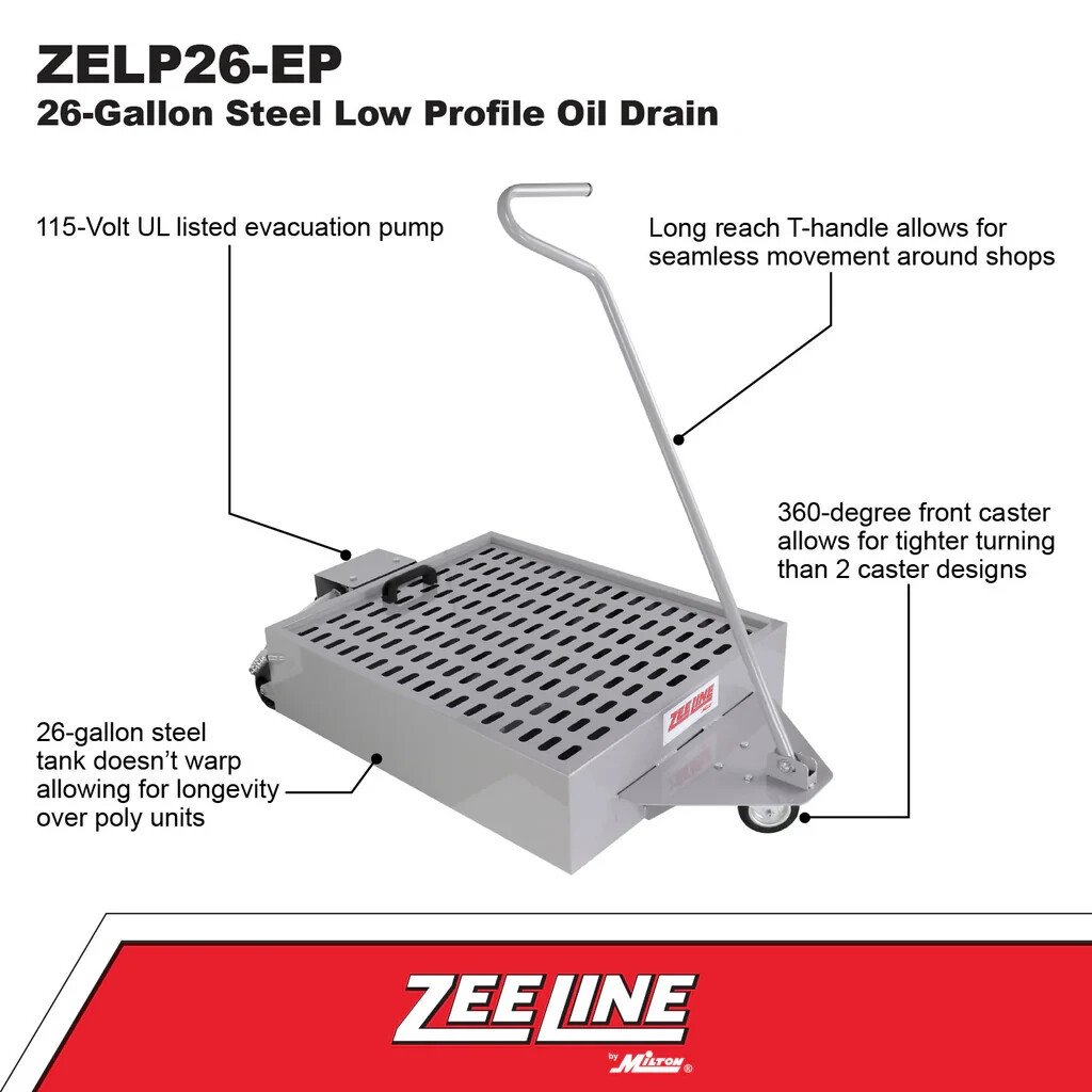 ZEELINE by Milton® 26 Gallon Steel Low Profile Oil Drain with Electric Pump