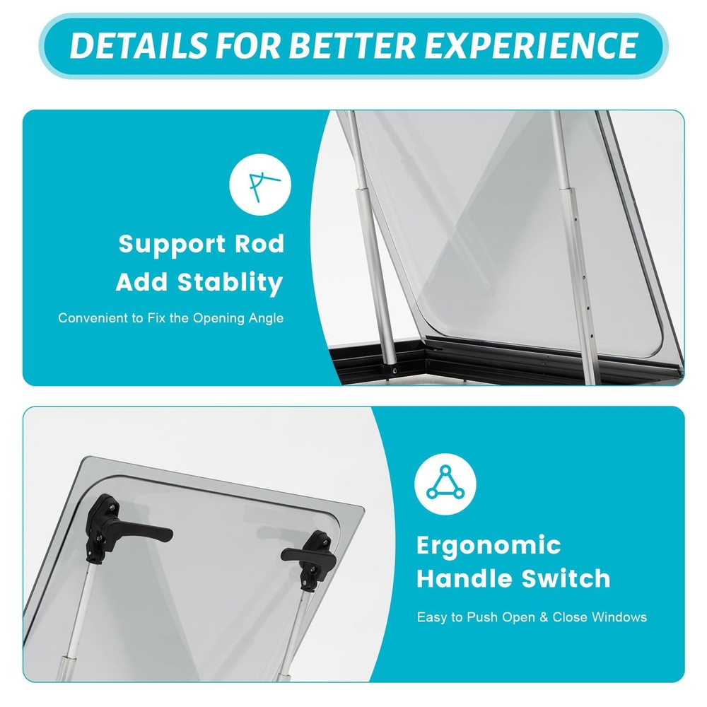 RV Exit Window 17.7x19.7 Inch Hinged Push Out Ventilation Window US Stock