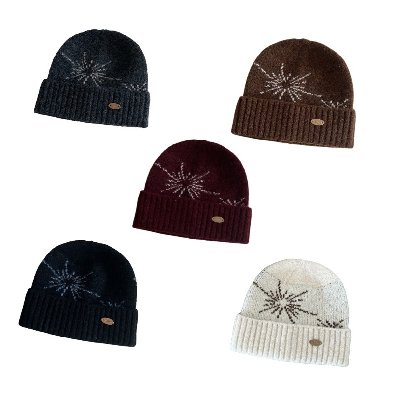 Stretchy Knitted Brimless With Snowflake Pattern Thick Warm Winter Pullover Hat