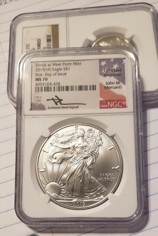 2019W Silver Eagle - MS70 - FDOI Mercanti Signed