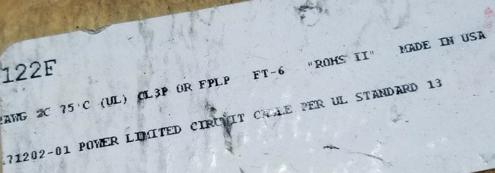 Lake Cable P122F 12/2C Solid Plenum Fire Alarm Cable Wire CMP/FPLP Red /50ft