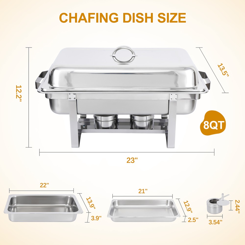 Chafing Dish 2 Packs Stainless 8 Quart Steel Rectangular Chafer Full Size Buffet