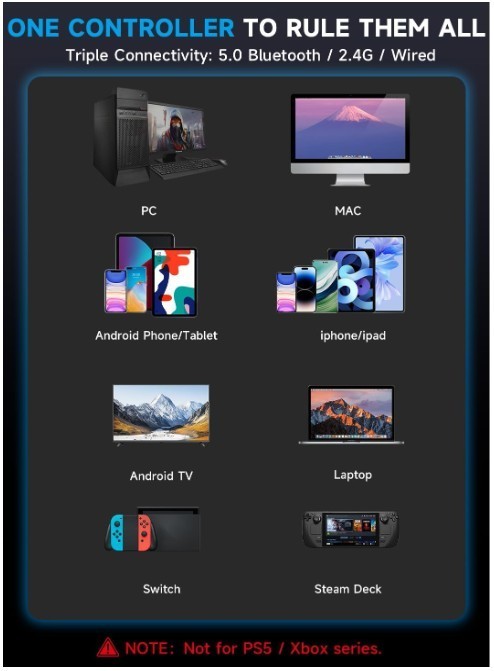 AOC Wireless Game Controller Hall Effect for Switch 2/PC/iOS/Android BLACK