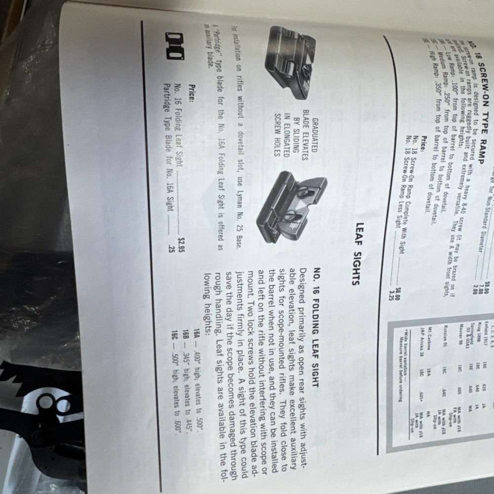 Lyman 16B Adjustable Folding Leaf Sight
