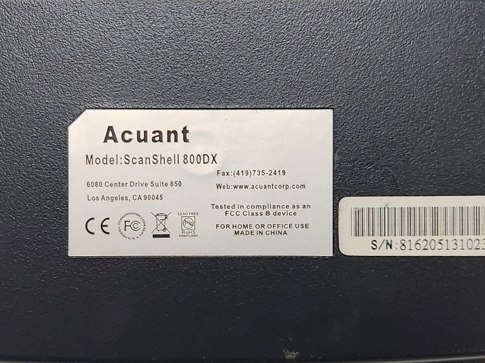 ACUANT SCANSHELL 800DX SCANNER w/ Adapter - Tested