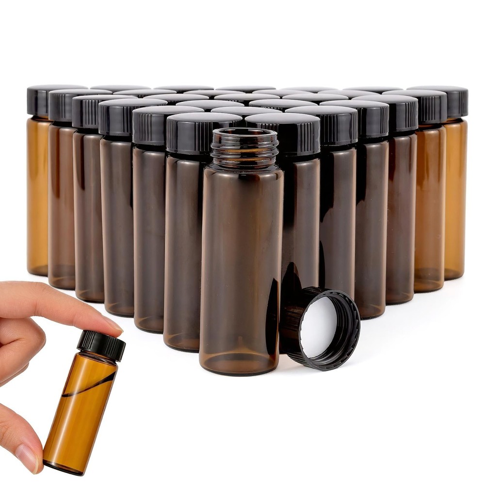 28Pcs 30ml(1oz) Small Amber Glass Vials with Lids Lab Sample Vials Empty Refi...
