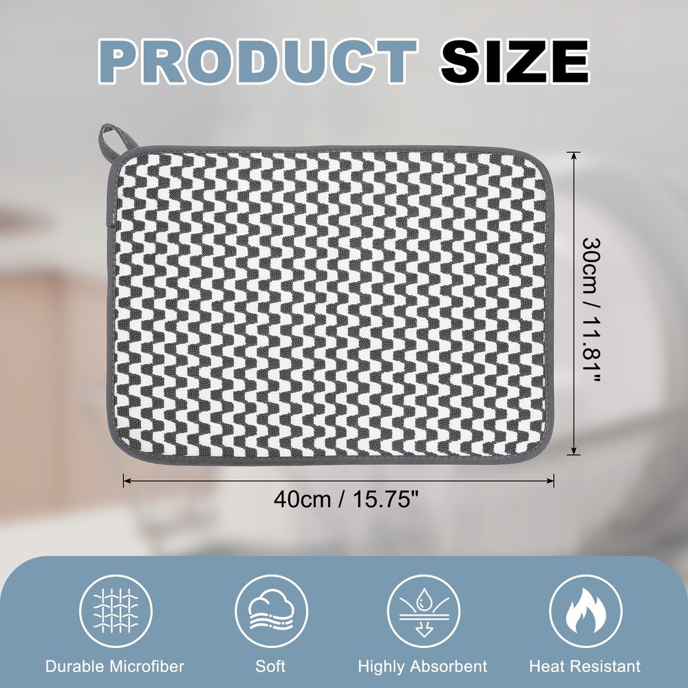 Microfiber Dish Drying Mat,16 x 12 Inch Thick Wave Pattern, White