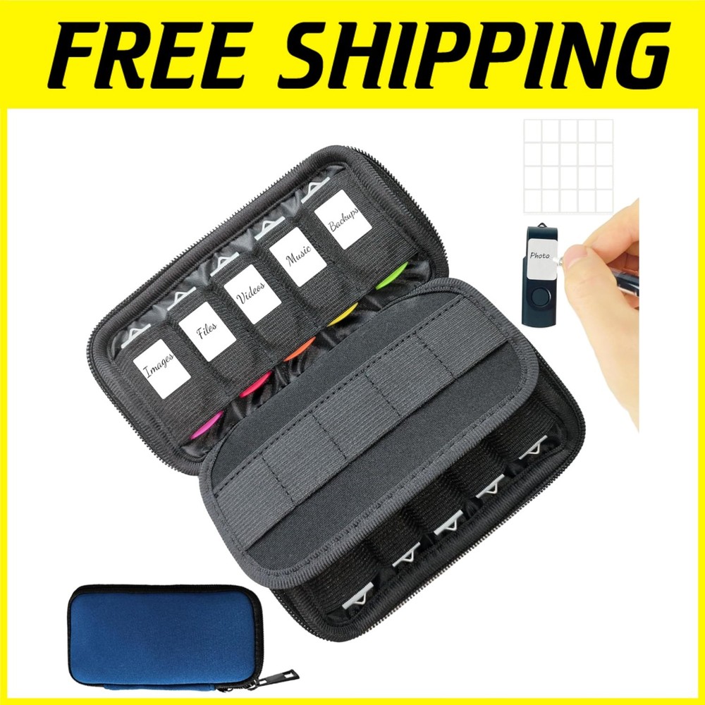 USB Flash Drive Case with 10 USB & 10 Memory Card Slots Blue