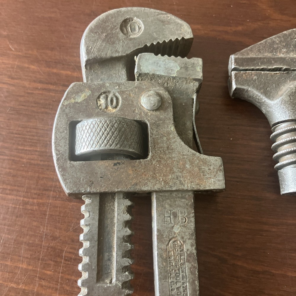 Antique 9 Auto and Stillson Pipe Wrenches