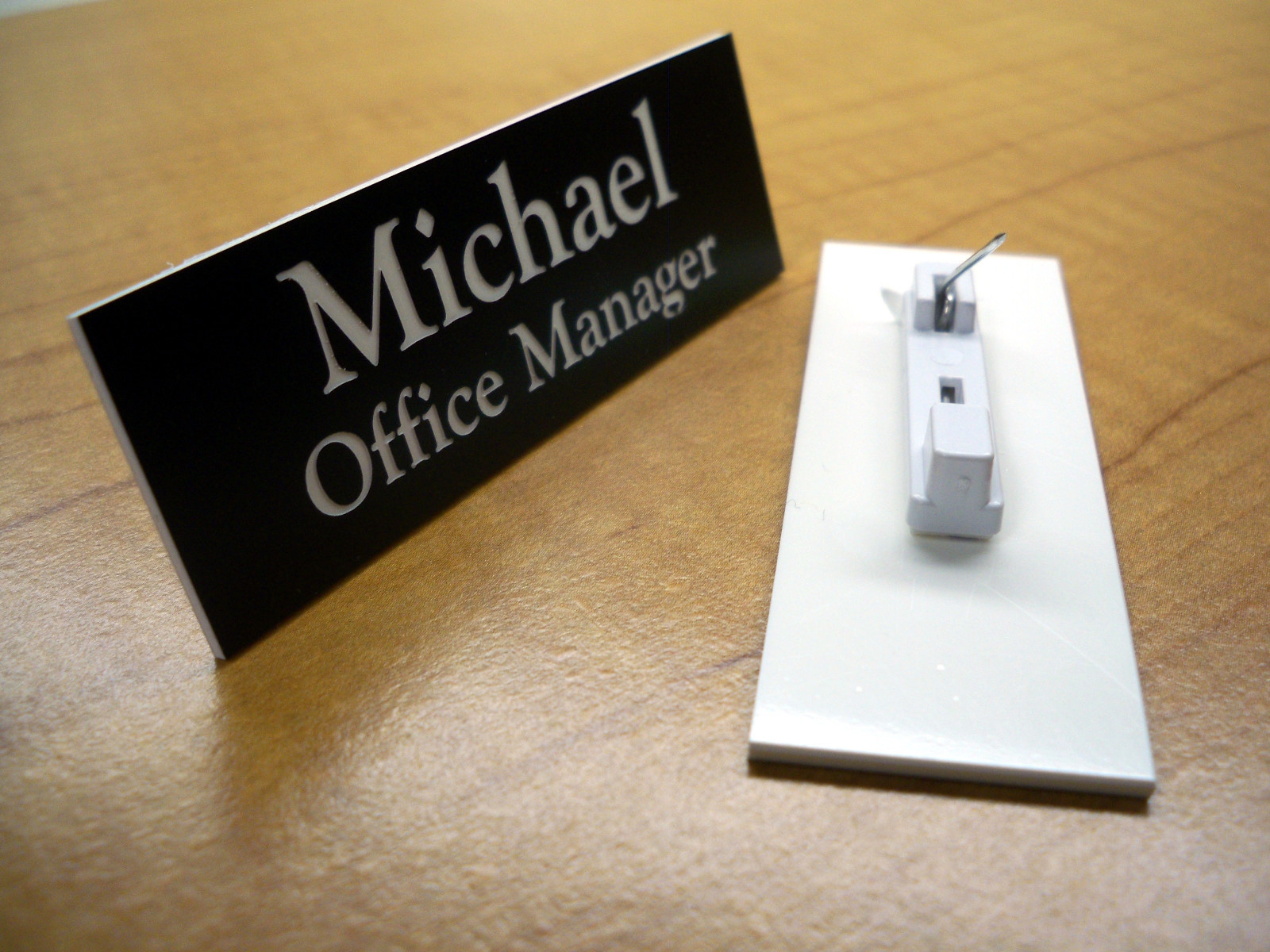 Custom Engraved 1"x3" Name Tag ID Badge Label with Pin or Magnet Attachment