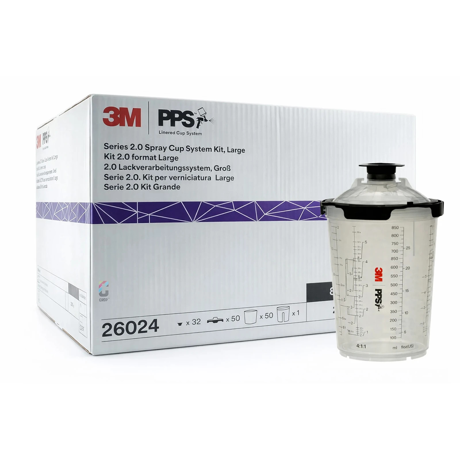 3M 26024 PPS Series 2.0 Spray Cup System Kit Large (28 fl oz/850 mL) 200 Mic.