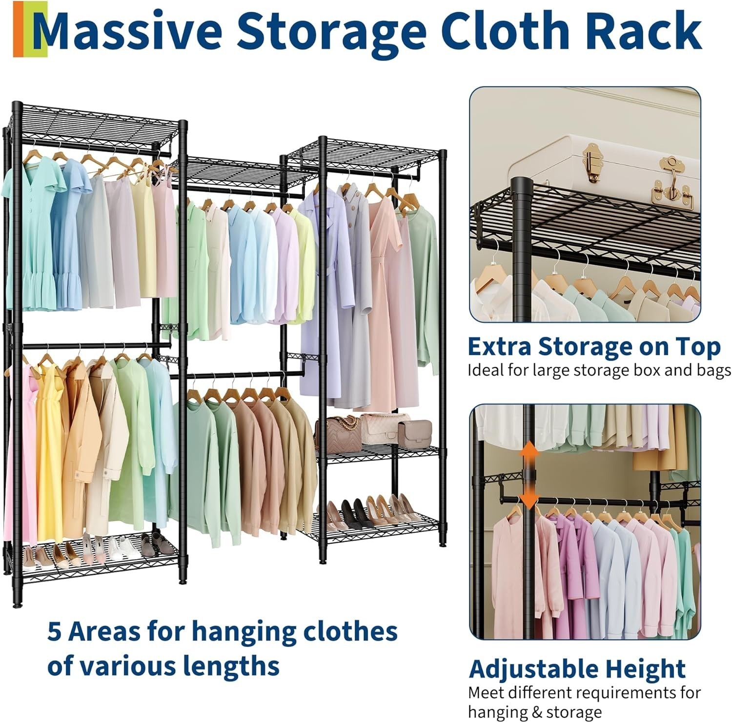 Heavy Duty Storage Clothes Rail Rack Garment Hanging Stand Open Wardrobe Shelf