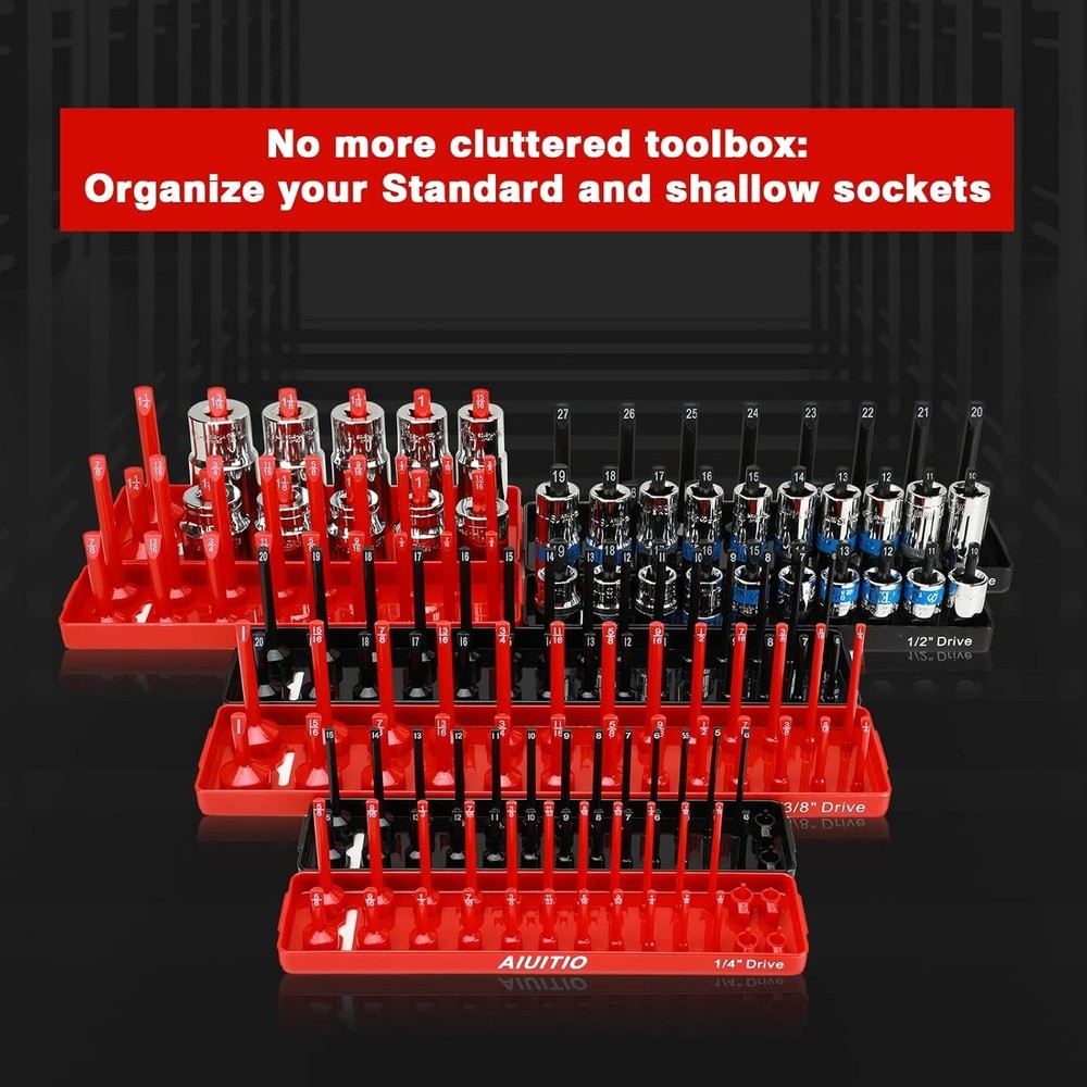 8-Piece Socket Organizer Set - Metric & SAE Tray Holders
