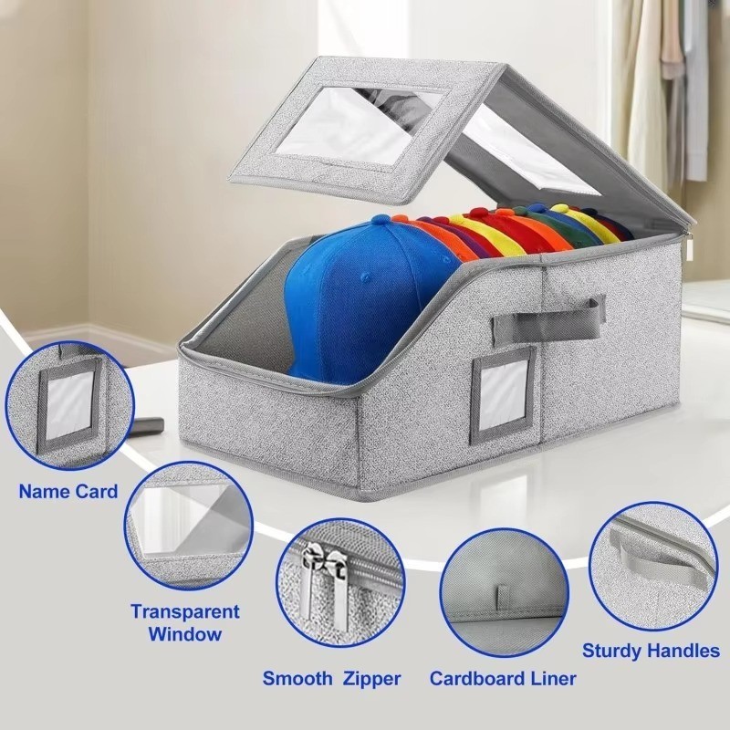 1/2x Stackable Hat Storage Organizer for Baseball Caps 24 Caps Hat Box with Lid