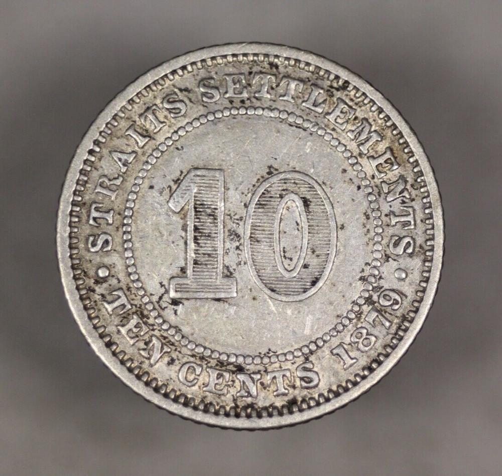 1879 H Straits Settlements Silver 10 Cents