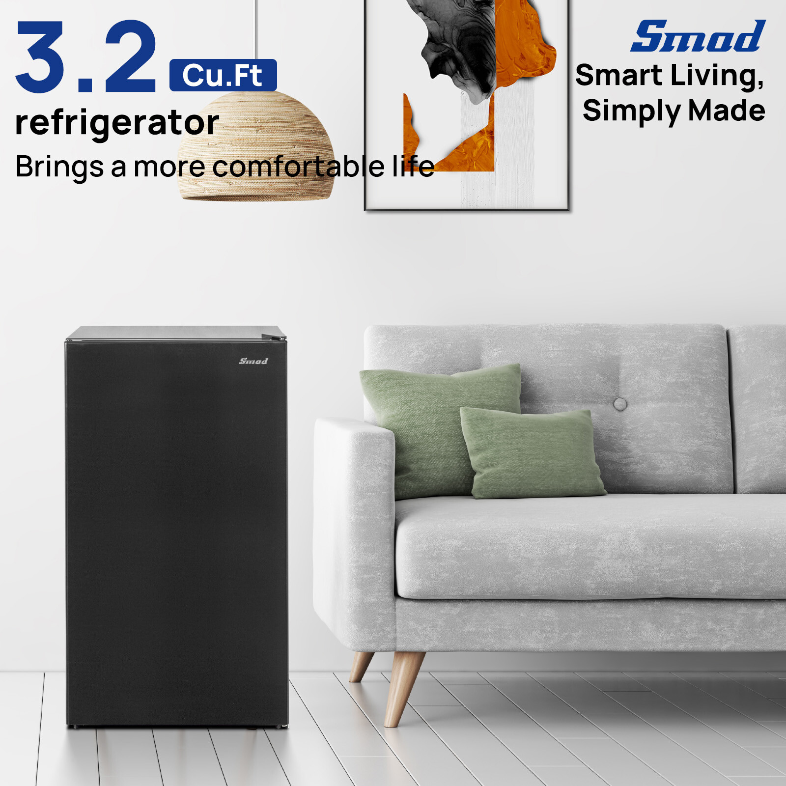 3.2 cu ft 115V Home Refrigerator 32~50℉ Compact Fridge Energy Saving Low Noise