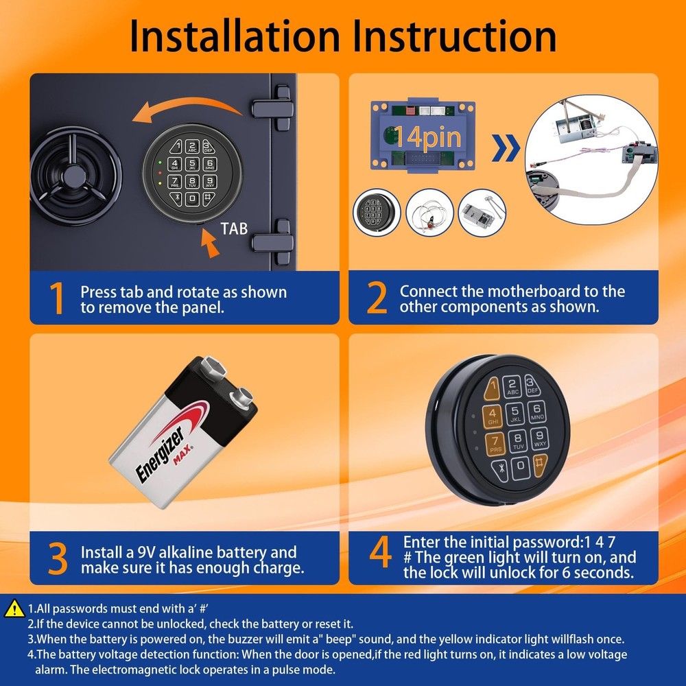 High Security Electronic Safe Lock Replacement Keypad with Solenoid Lock & 2 ...