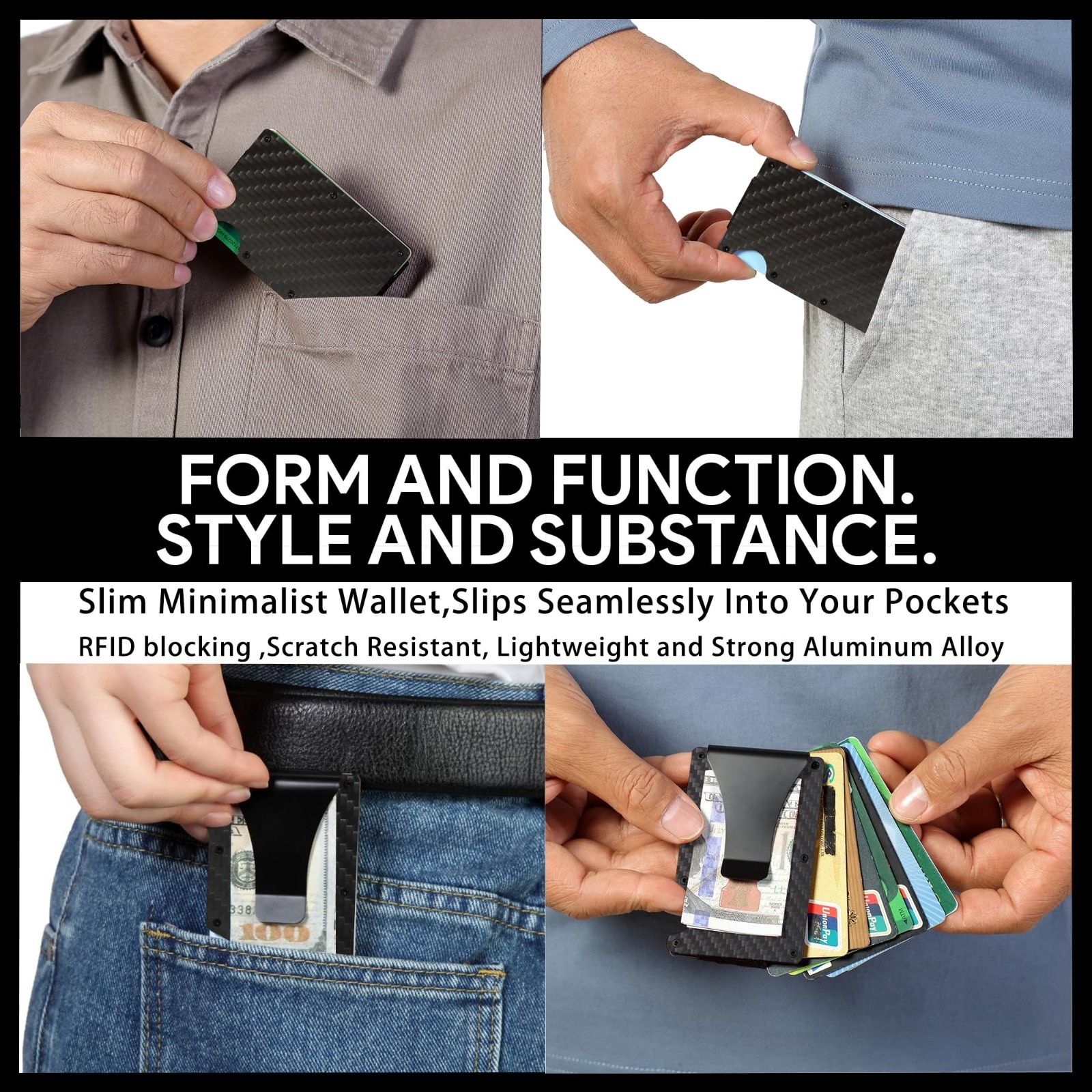 Men's RFID Blocking Slim Wallet Carbon Fiber Money Clip Holder