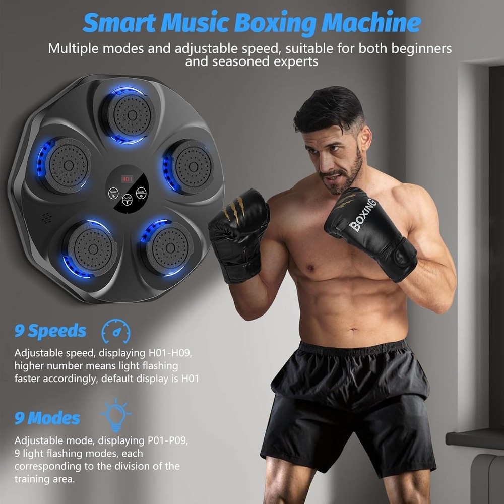 Music Boxing Machine, Interactive Punching Trainer with Large, Black