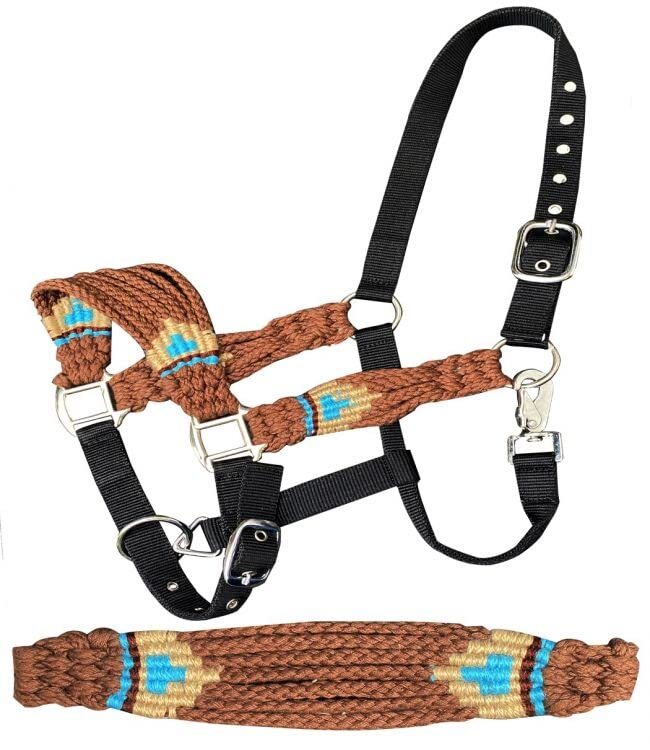 Showman Nylon Bronc Halter w/ Brown Wool String Noseband & Cheeks
