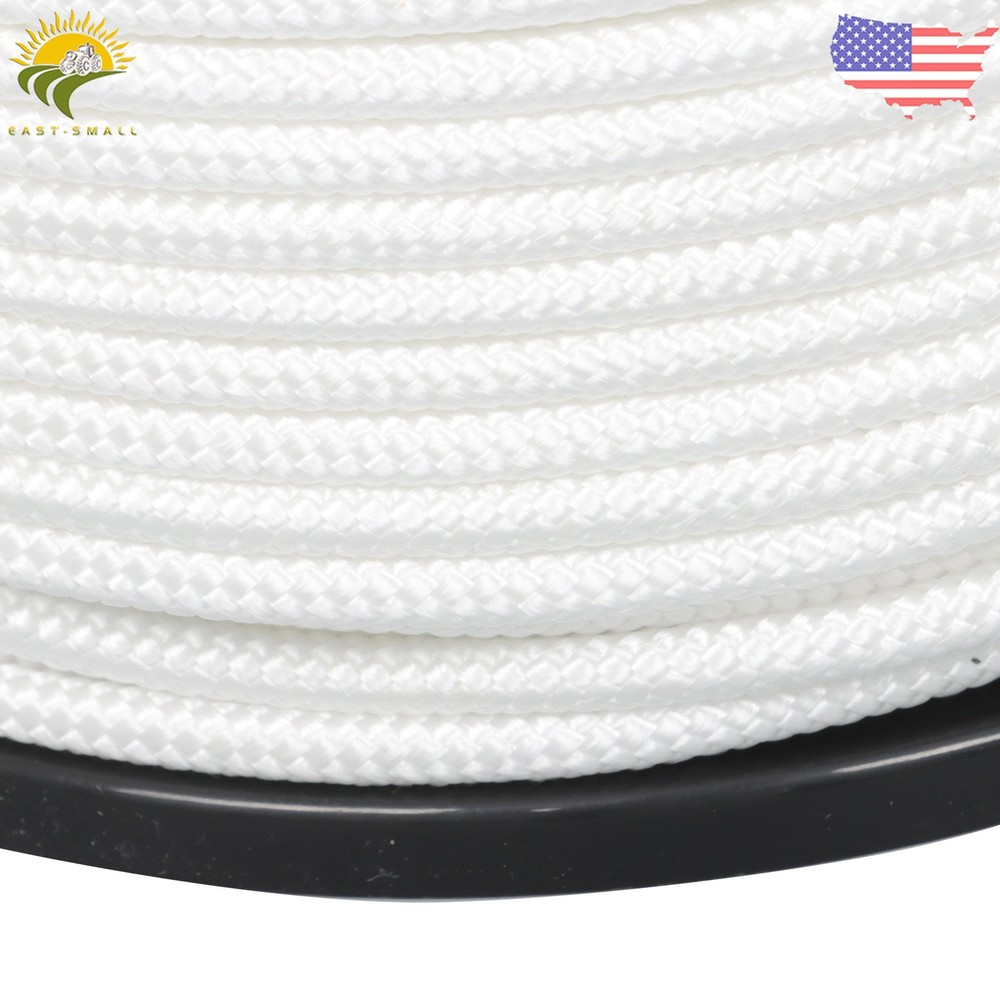1/4" × 500' White Nylon Rope Sturdy Spool Solid Braid Rope Abrasion Resistance