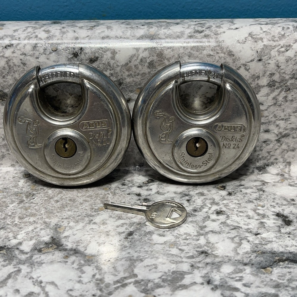 ABUS 24 Diskus Stainless Steel Padlock, 2 pack, preowned, 1 key  Germany