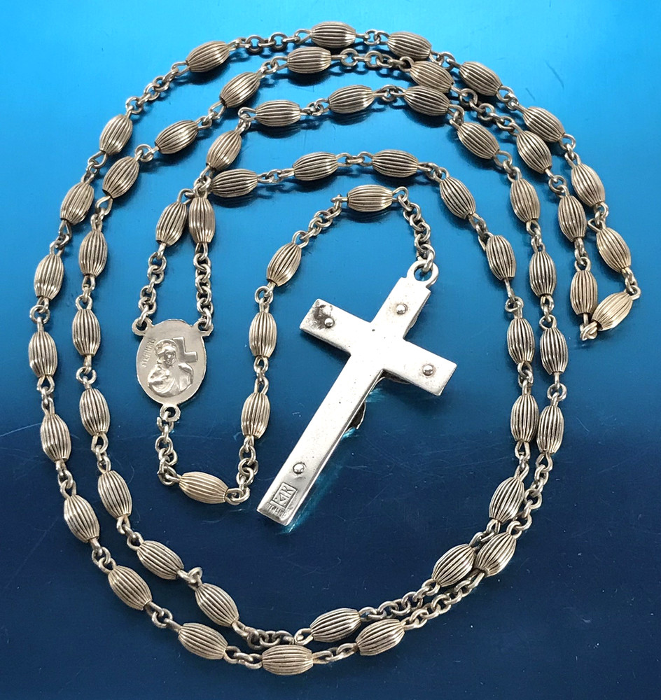 ANTIQUE ALL SOLID STERLING SILVER ROSARY by GOLDI KAPLAN - 23gm 20.5" - SWEDEN
