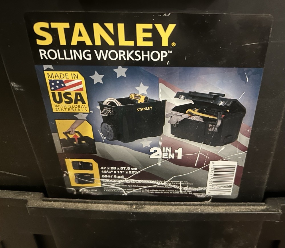 Stanley Rolling Workshop Tool Box, Wheels, Handle, Stackable, 95L, Black Plastic