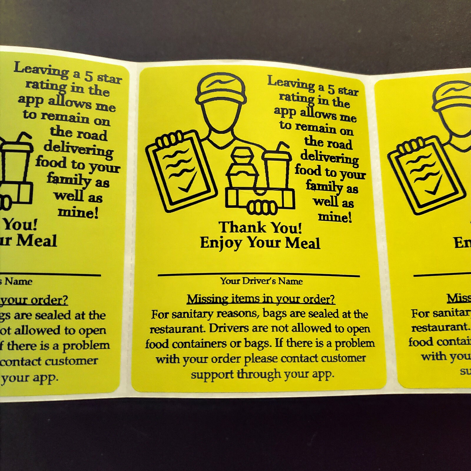 100 Food Delivery Labels Bag Seal 4" x 3" DoorDash Grubhub UberEats Sticker