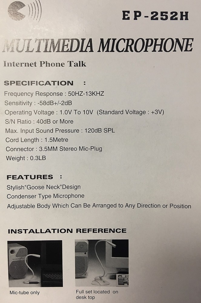 Multimedia Desk Microphone for PC Voice Access EP-252H