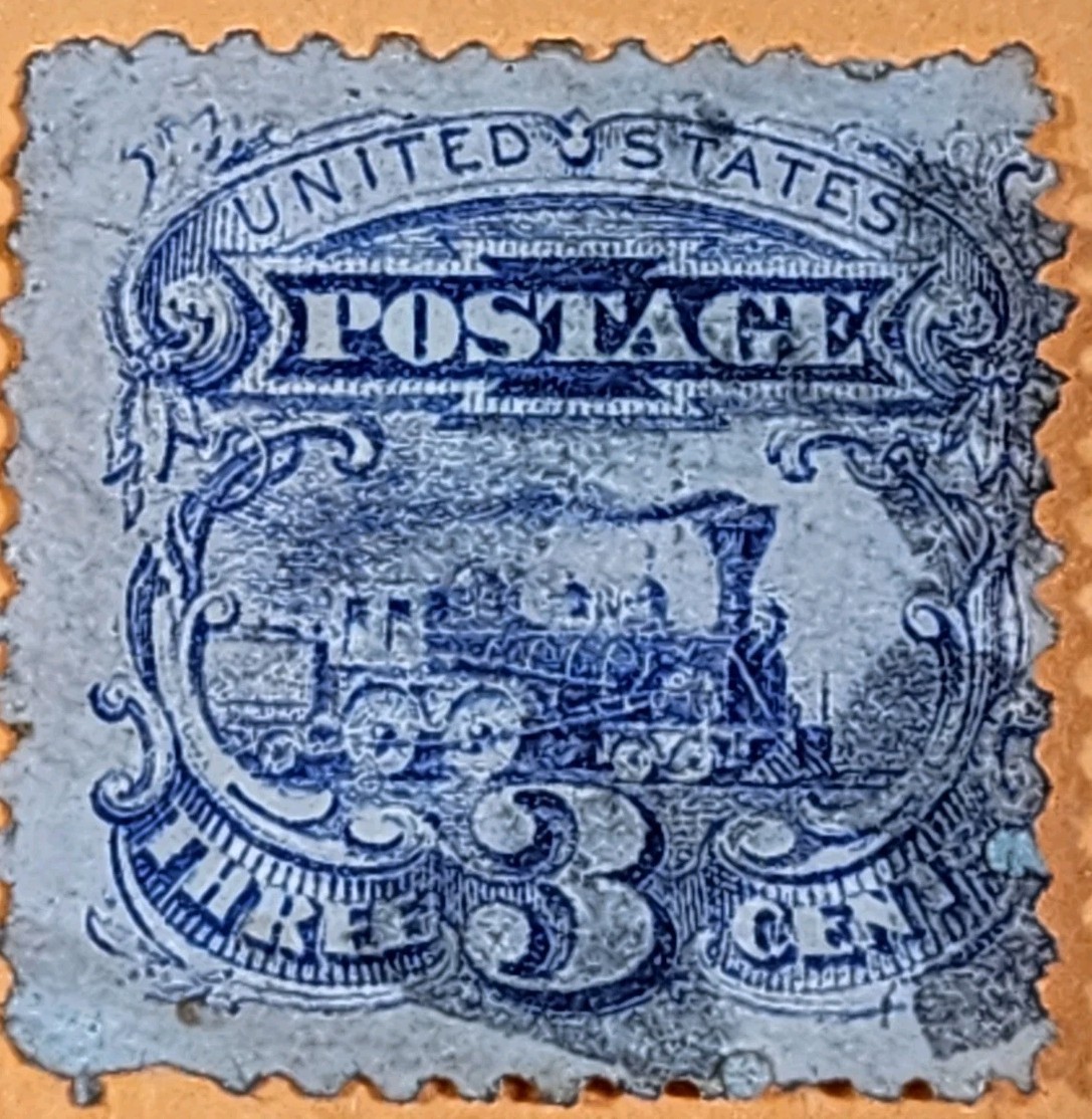 Us Stamp Scott # 125 Locomotive No Grill Reissue 1869 3 Cent Stamp