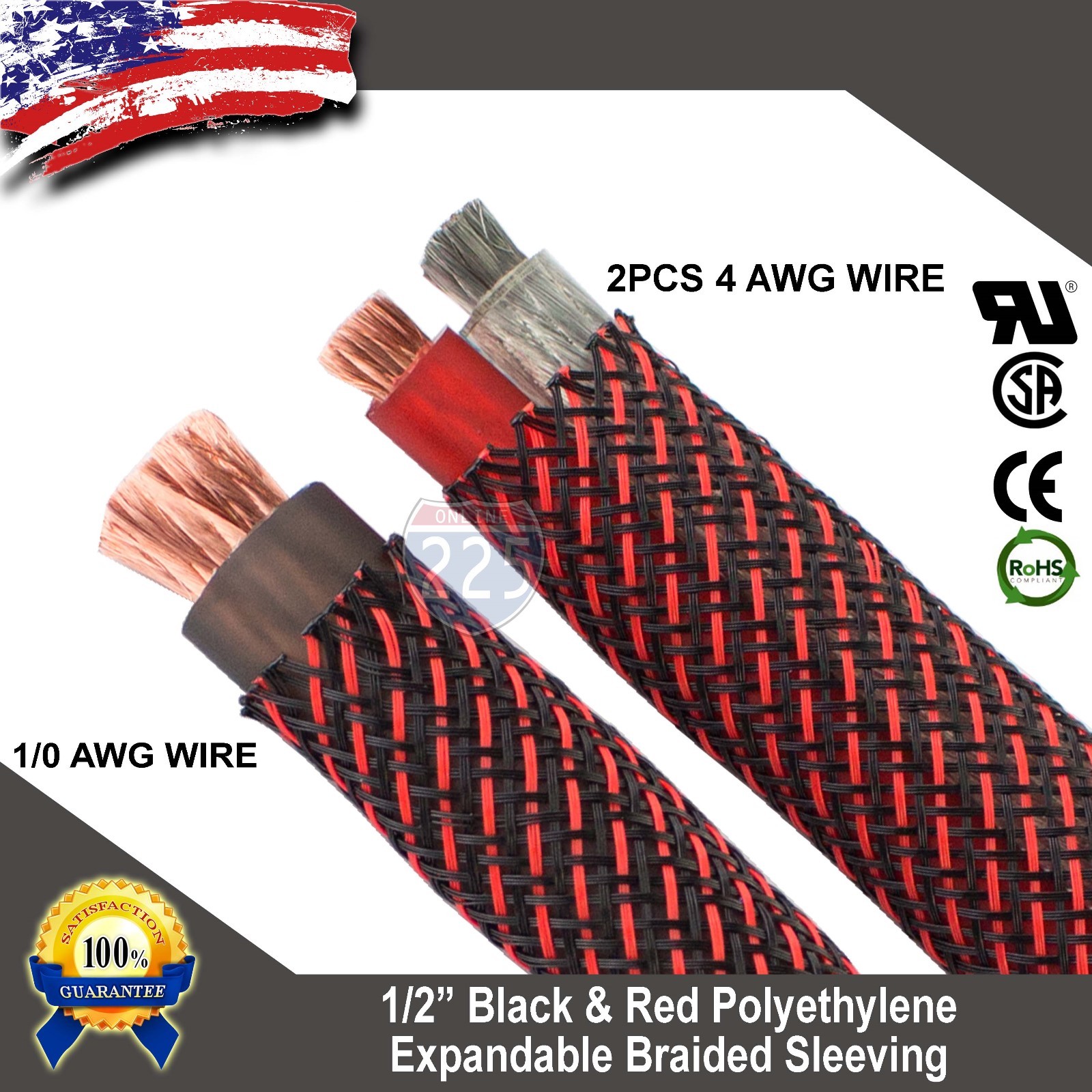 100 FT 1/2" Black Red Expandable Wire Sleeving Sheathing Braided Loom Tubing US
