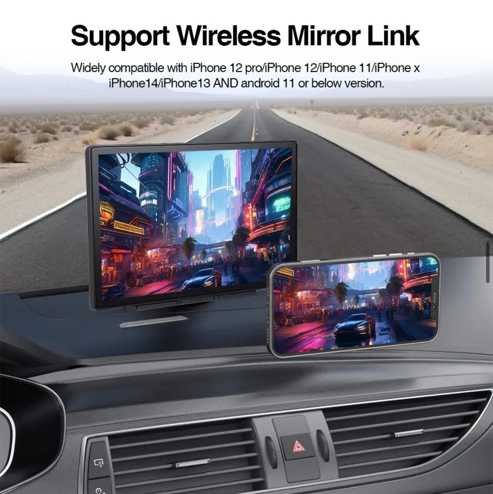 Wireless Apple CarPlay + Android Auto With 9” Touchscreen Monitor
