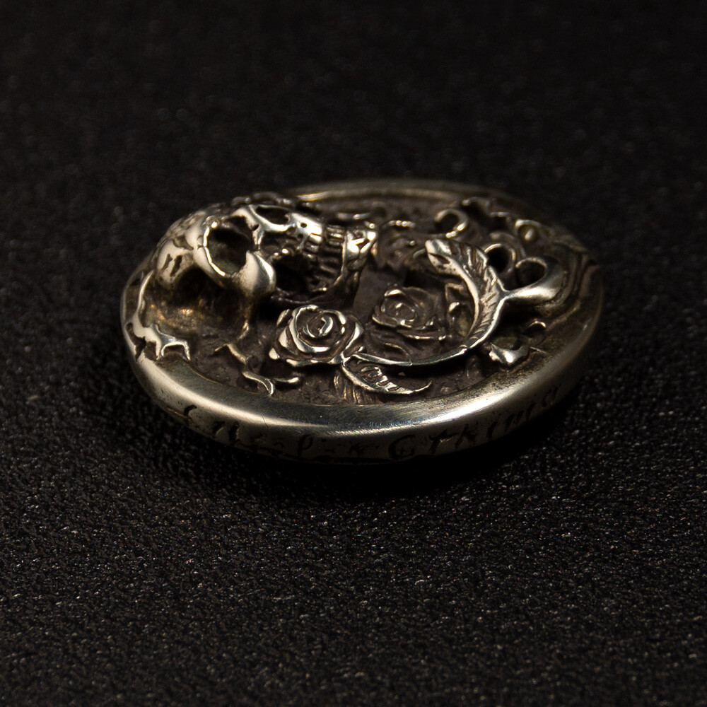 34mm Rose Skull Concho Screw Back White Copper