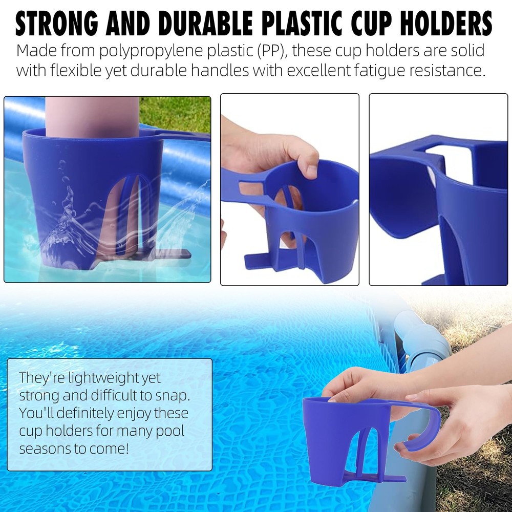 6-Pack Blue Poolside Cup Holders Compatible with Above Ground Pools with 2 In...