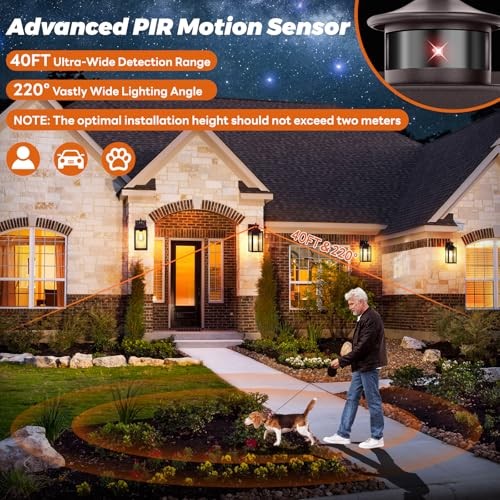 BRIGHTEVER 13.6" Motion Sensor Outdoor Wall Sconce Lantern, 2 Modes, B05082PG