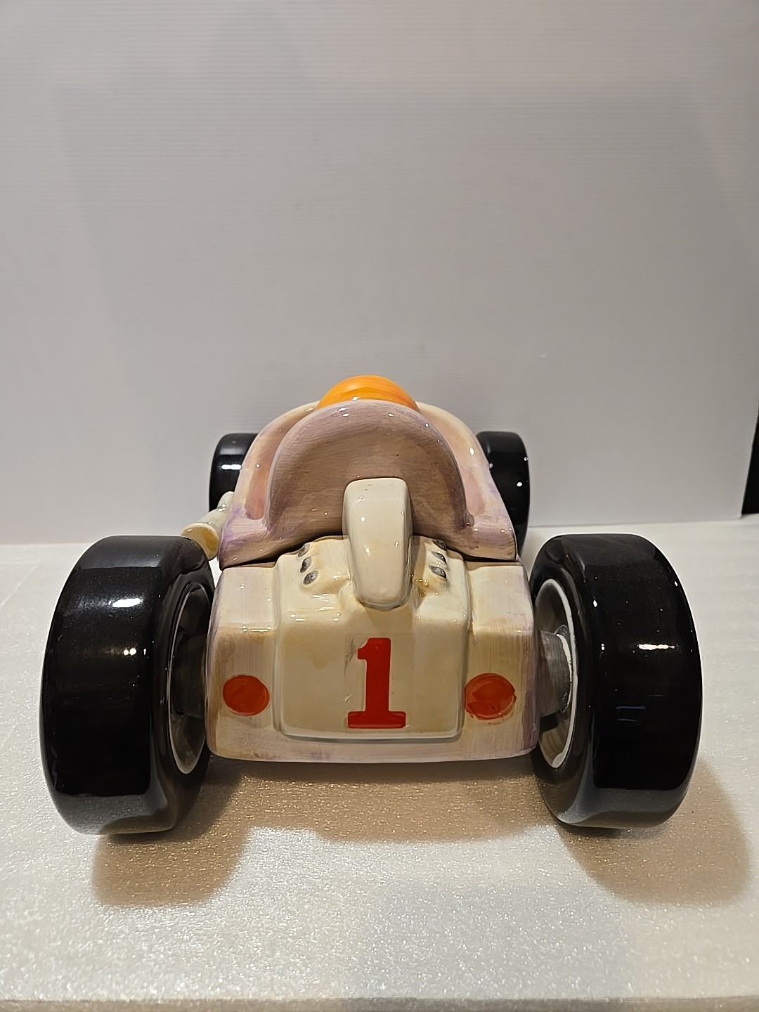 Vintage 2002 Coca-Cola COKE 14" Porcelain Race Car Cookie Jar, Very Good Shape