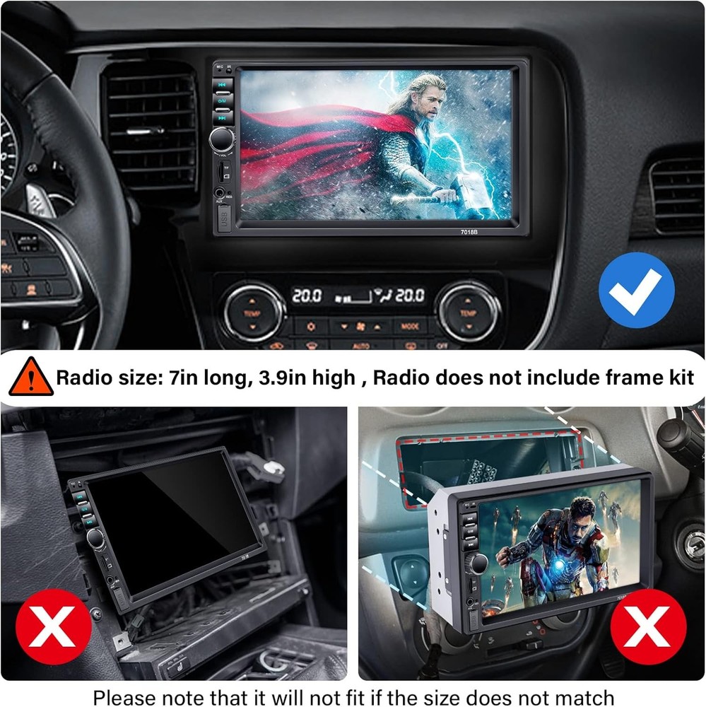 7' Touchscreen Double Din Car Stereo with Backup Camera Microphone