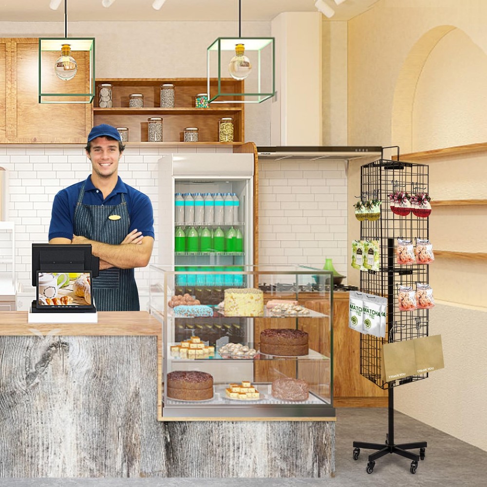 Triangular Gridwall Panel Display Stand with Base and Pole, Black Grid Wall P...