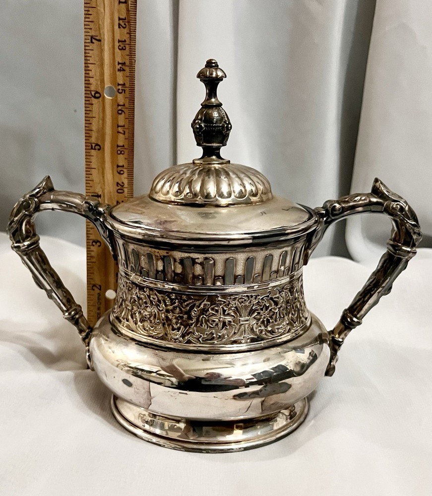 3 Pc Lot REED BARTON “Italian” SilverPlate SUGAR CREAMER BOWL Bacchus DEVIL 1885