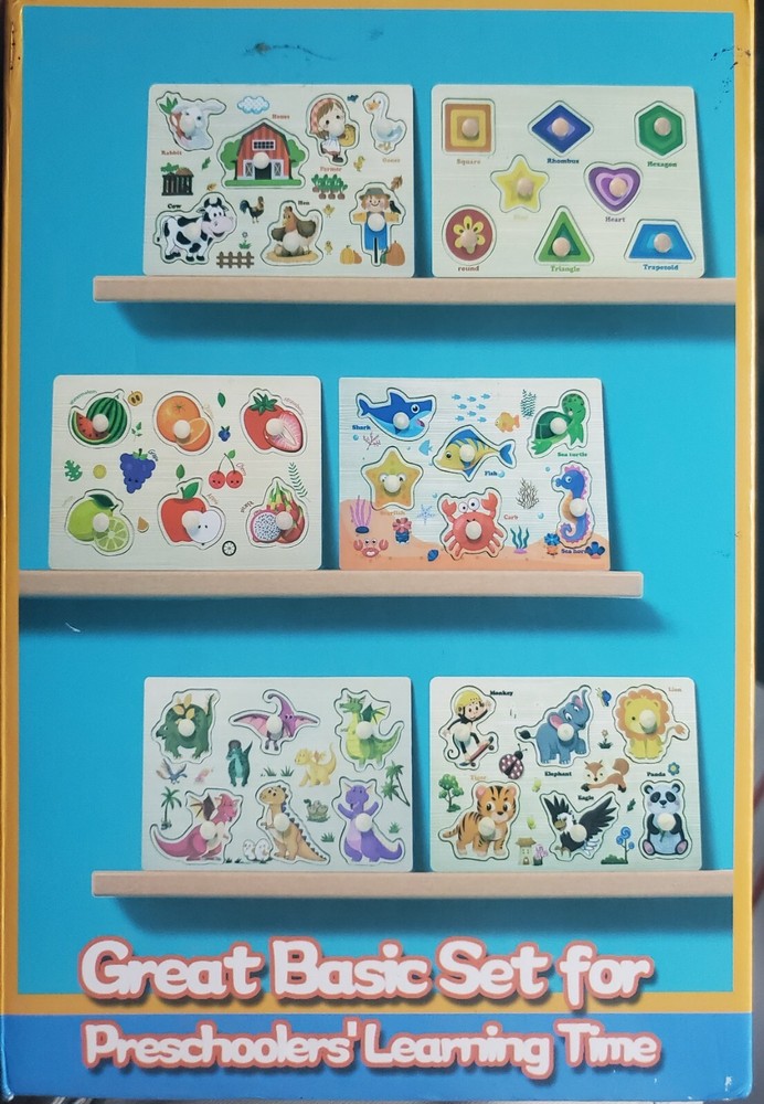 6 Pack Wooden Peg Puzzles: Ages 36 Months +